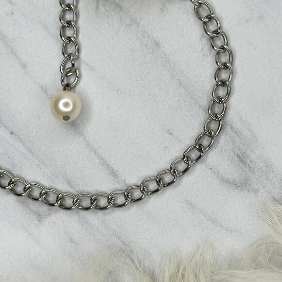 Beaded Faux Fur Woven Silver Tone Chain Link Belt One Size OS Boho ✨ - Picture 13 of 14